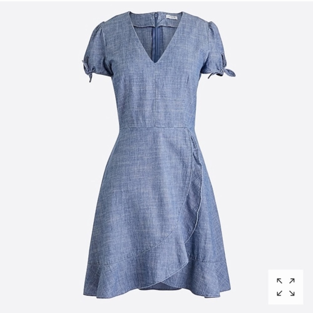 NWT JCrew faux wrap ruffle dress chambray size 10